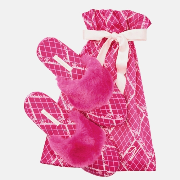 Victoria's Secret Shoes - Victoria's Secret Satin w Fur Trim Slippers, Brand New